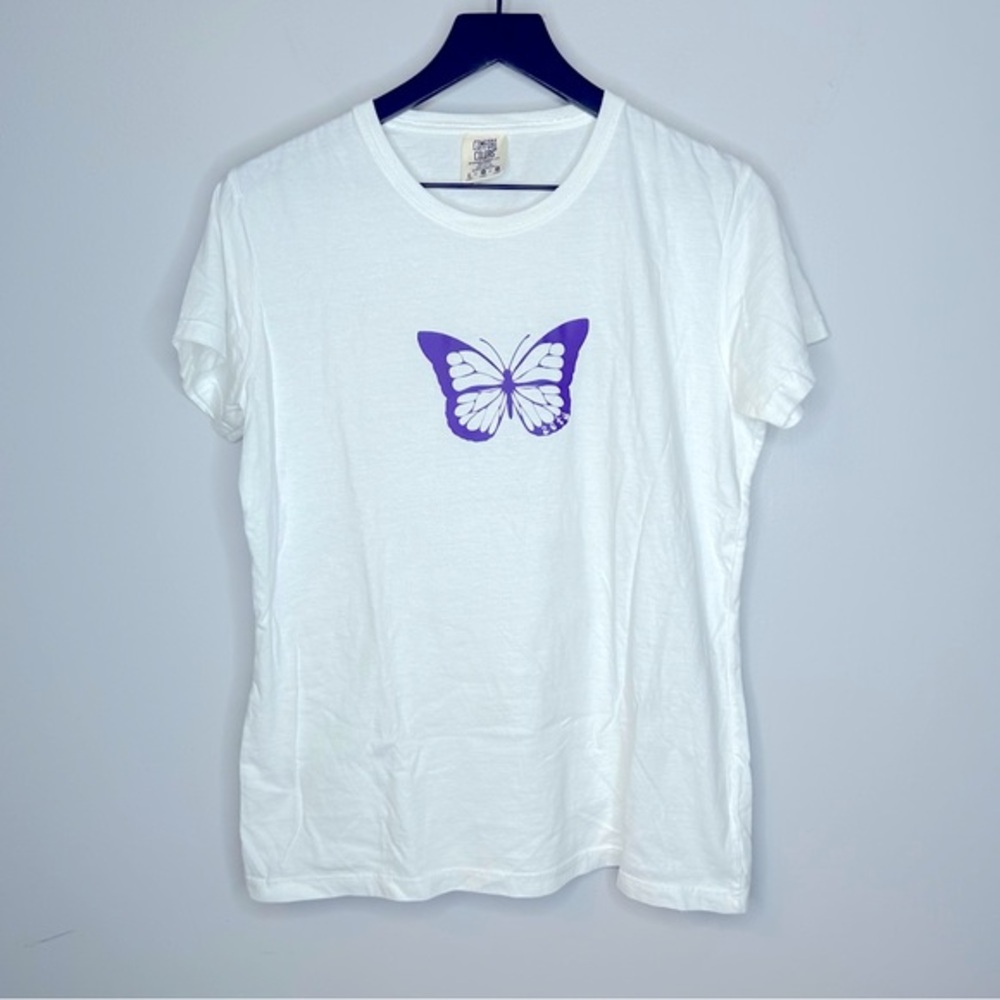 Comfort‎ Colors Purple and White Zeta Butterfly Tee Size L